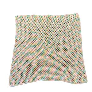 Handmade Pastel Pink Green Yellow Afghan Baby Blanket Throw 43" x 45"